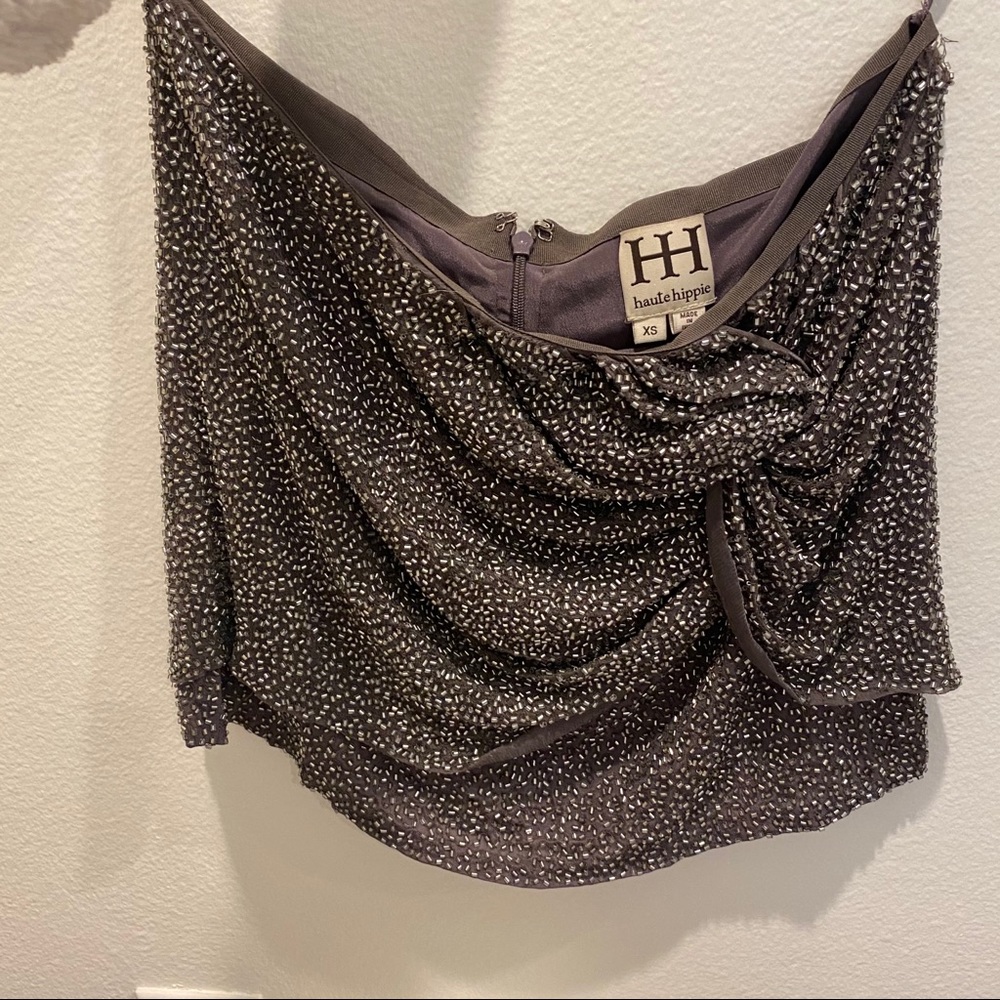 HAUTE HIPPIE | Knot Front Sequin Mini Skirt